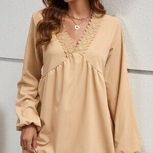 Honey V-Neck Lace Detail Mini Dress